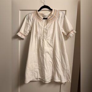 White Linen Madewell Dress with Embroidered Details